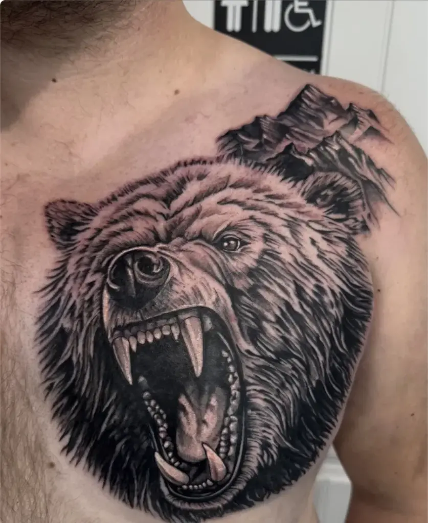 Black and grey grizzly bear tattoo by Kylie, Calgary Tattoo Company