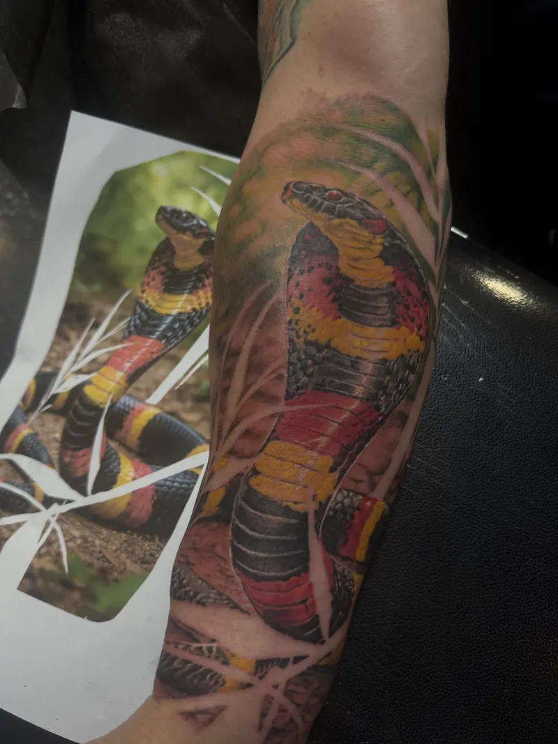 Colour cobra tattoo by Moose, Calgary Tattoo Company