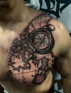 Compass and map tattoo by Kylie, Calgary Tattoo Company