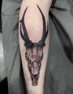 Deer skull tattoo by Kylie, Calgary Tattoo Company