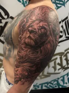 Lion tattoo by Moose, Calgary Tattoo Company